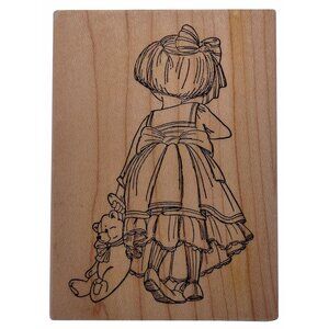 Vintage Art Impressions Rubber Stamp Girl With Teddy Bear